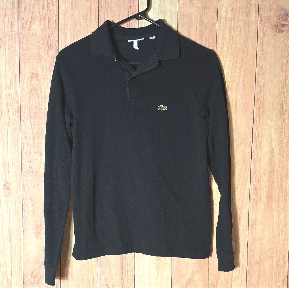 Lacoste Black Long Sleeve Polo with Green Crocodile Logo Boys 16